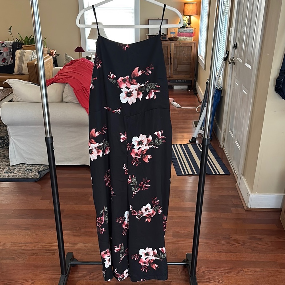 Wild Fable Black and Pink Floral Jumpsuit